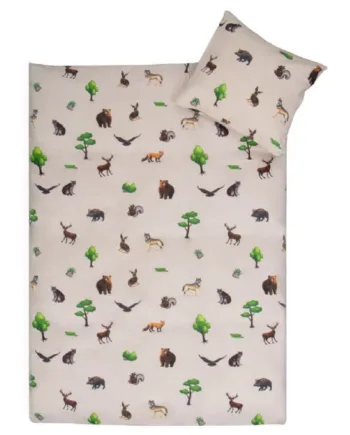 Junior Sengetøj 100  Blødt Bomuld 115x135 Cm Sengesæt Til Børn Med Skovens Dyr