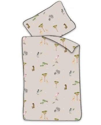 Baby Sengetøj 70x100 Cm Beige Sengesæt Med Safaridyr 100  Blødt Bomulds Sengelinned
