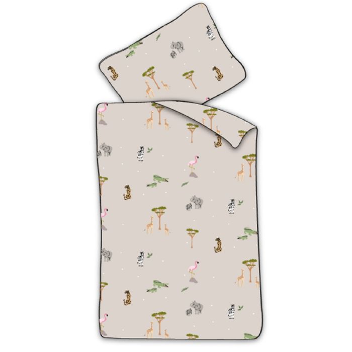 Baby Sengetøj 70x100 Cm Beige Sengesæt Med Safaridyr 100  Blødt Bomulds Sengelinned