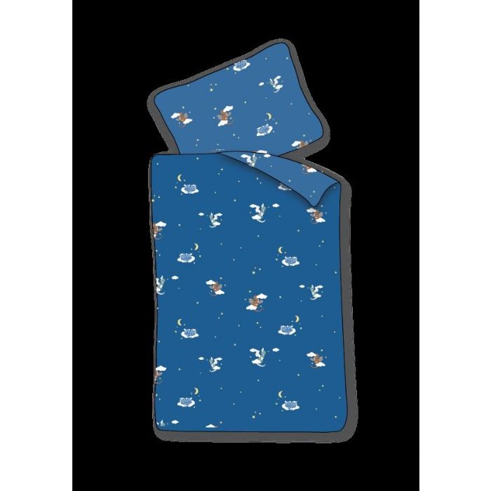 Baby Sengetøj 70x100 Cm Blåt Sengesæt Med Drager Og Skyer 100  Blødt Bomulds Sengelinned