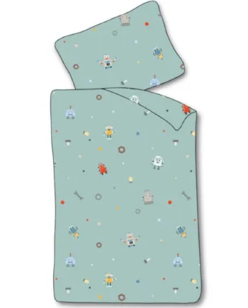 Baby Sengetøj 70x100 Cm Blåt Sengesæt Med Små Robotter 100  Blødt Bomulds Sengelinned