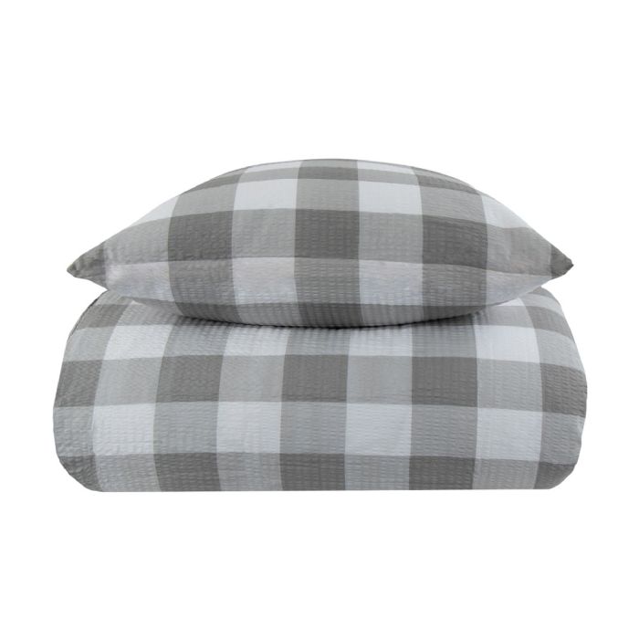 Bæk Og Bølge Sengetøj 140x200 Cm Gråt Sengesæt Med Tern 100 Bomuld Krepp Sengelinned By Night