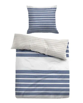 Blå Stribet Sengetøj 150x210 Cm Blødt Bomuldssatin Blå Og Hvidt Sengesæt Vendbart Design Tom Tailor
