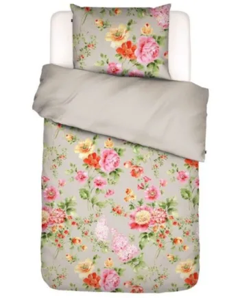 Blomstret Sengetøj 140x220 Cm Claudi Stone Vendbar Sengesæt   100  Bomuldssatin Essenza Sengetøj