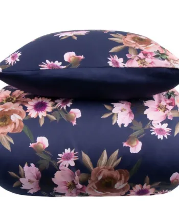 Blomstret Sengetøj 140x200 Cm Dark Blue Flower       Design Sengesæt   100  Bomuldssatin Excellent By Borg