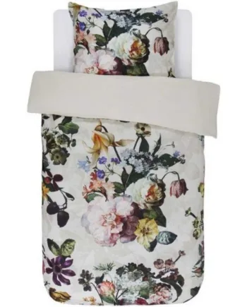 Blomstret Sengetøj 140x200 Cm Fleur Ecru Vendbar Sengesæt 100  Bomuldssatin Essenza Sengetøj
