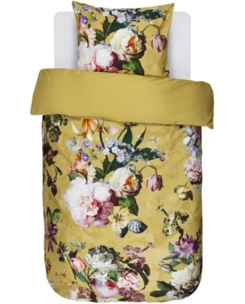 Essenza Fleur Sengetøj Blomstret Sengetøj 140x200 Cm Fleur Golden Yellow Vendbart Sengesæt 100  Bomuldssatin