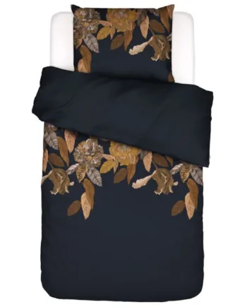 Blomstret Sengetøj 140x200 Cm Night Blue Vendbar Sengesæt   100  Bomuldssatin Essenza Sengetøj