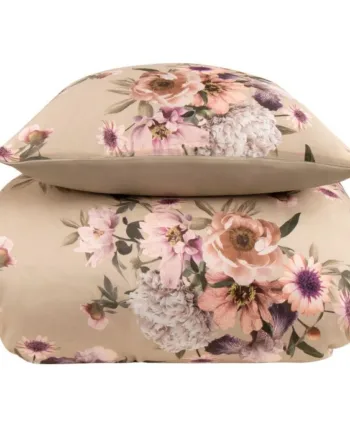 Blomstret Sengetøj 140x200 Cm Sand Flower Vendbar Dynebetræk 100  Bomuldssatin Excellent By Borg Sengesæt