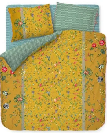 Pip Studio Sengetøj 140x200 Cm Petites Fleurs Yellow Blomstret Sengetøj Vendbar Dynebetræk   100  Bomuld