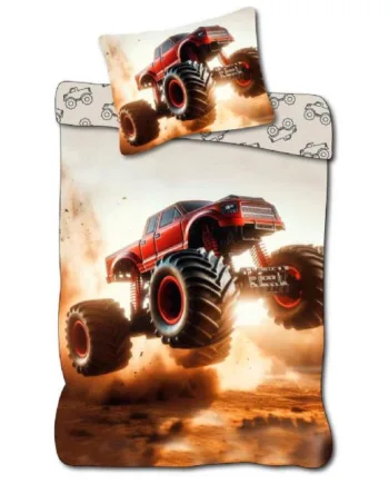 Børne Sengetøj 140x200 Cm Vendbart Sengesæt Med En Monstertruck 100  Blødt Bomulds Sengelinned