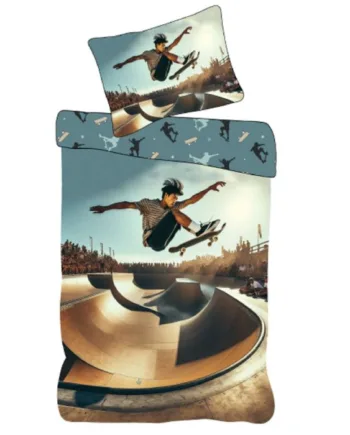 Børne Sengetøj 140x200 Cm Vendbart Sengesæt Med Skater Motiv 100  Blødt Bomulds Sengelinned