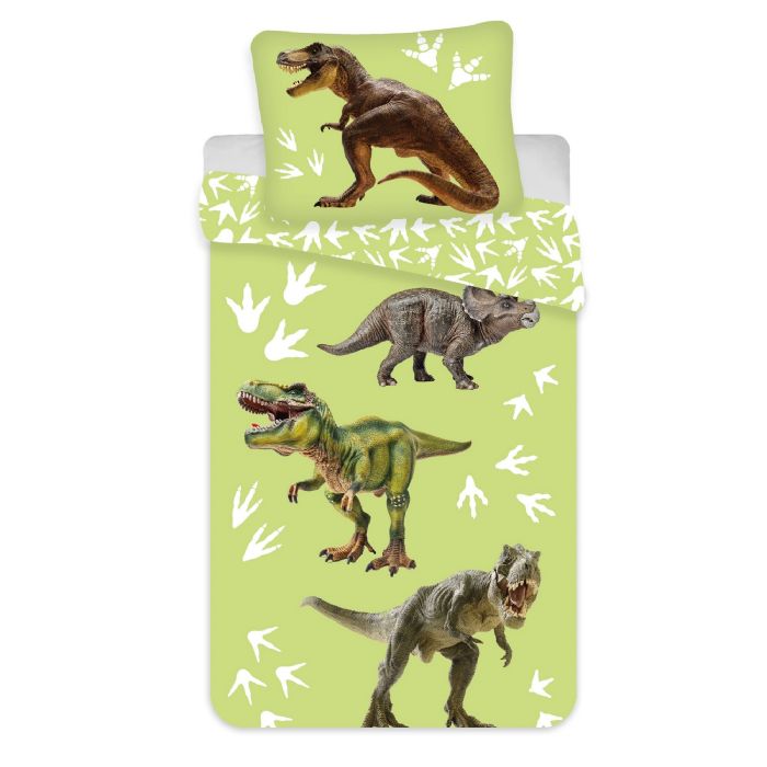 Dinosaur Sengetøj 140x200 Cm       Design Grønt Sengetøj Dynebetræk   100  Bomuld
