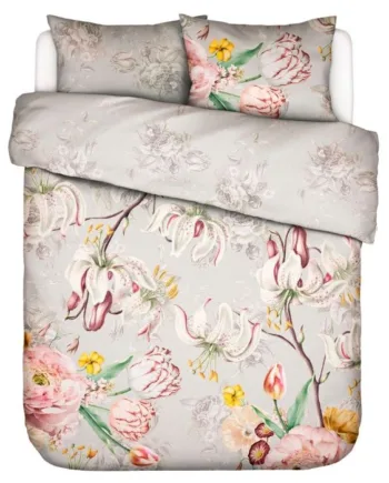 Dobbelt Blomstret Sengetøj 200x200 Cm 100  Bomuldssatin Sengesæt Vendbart Aimee Mist Essenza