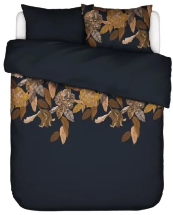 Dobbelt Blomstret Sengetøj 200x220 Cm Night Blue Vendbart   100  Bomuldssatin Essenza Sengetøj