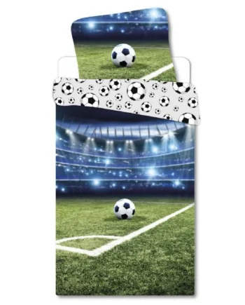Fodbold Sengetøj 140x200 Cm Stadion Og Fodbold Motiv Dynebetræk Med Vendbart Design 100  Bomulds Sengesæt