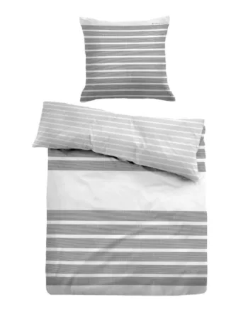 Grå Stribet Sengetøj 150x210 Cm Blødt Bomuldssatin Grå Og Hvidt Sengesæt Vendbart Design Tom Tailor