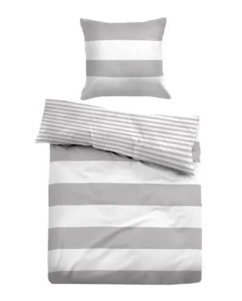 Grå Stribet Sengetøj 150x210 Cm Sengelinned   100  Bomuld Grå Og Hvidt Vendbart Design Tom Tailor