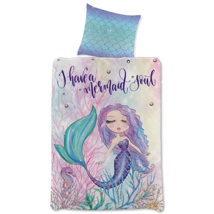 Havfrue Sengetøj 140x200 Cm Mermaid Soul Sengesæt Med       Design Børnesengetøj   100  Bomuld