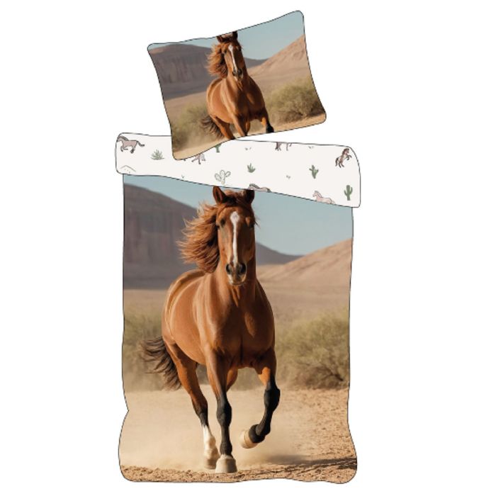 Heste Sengetøj 140x200 Cm Vendbart Sengesæt Med En Flot Brun Hest 100 Blødt Bomulds Sengelinned