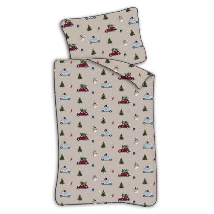 Baby Julesengetøj 70x100 Cm Jule Sengesæt Med Biler Og Juletræer Christmas Drive 100  Blødt Bomulds Sengelinned