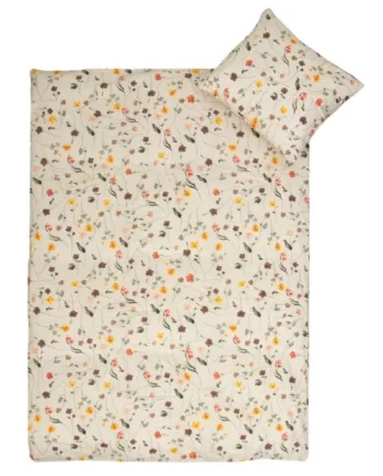 Junior Sengetøj 100  Blødt Bomuld 115x135 Cm Beige Sengesæt Med Forårsblomster