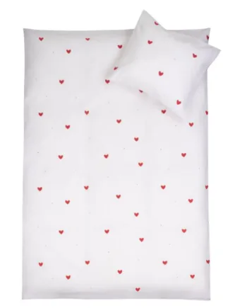 Baby Sengetøj 100  Bomuld 70x100 Cm Hvidt Sengesæt Med Fine Røde Hjerter Nordstrand Home Blødt Dynebetræk