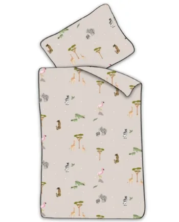 Junior Sengetøj 100x140 Cm Beige Sengesæt Med Safari Dyr 100  Blødt Bomulds Sengelinned