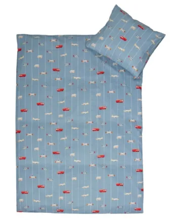 Junior Sengetøj 100  Blødt Bomuld 115x135 Cm Blåt Sengesæt Til Børn Med Biler Og Fly