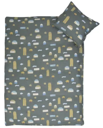 Junior Sengetøj 100  Blødt Bomuld 115x135 Cm Sengesæt Til Børn Med Print Af Huse