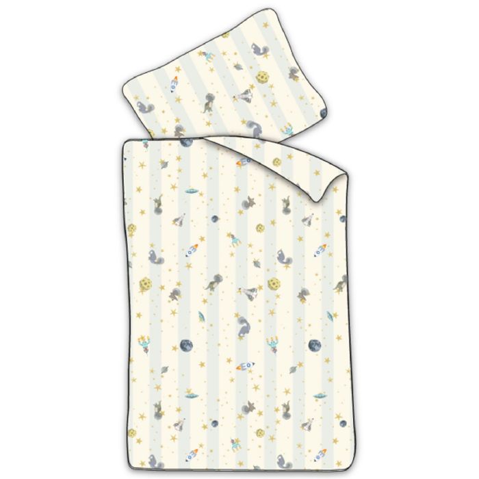 Baby Sengetøj 70x100 Cm  Hvidt Stribet Sengesæt Med Dinosaurer Og Rumraketter 100  Blødt Bomulds Sengelinned