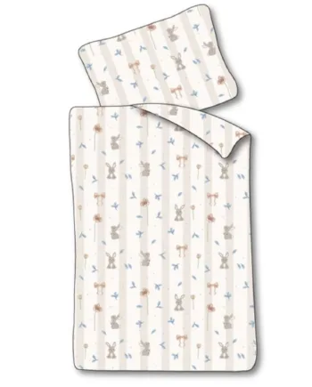 Baby Sengetøj 70x100 Cm Hvidt Stribet Sengesæt Med Kaniner Og Blomster 100  Blødt Bomulds Sengelinned