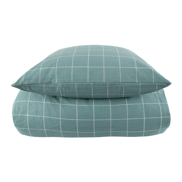 Kingsize Sengetøj 240x220 Cm Dusty Green Check Bæk Og Bølge Sengesæt Borg Living Dobbelt Dynebetræk