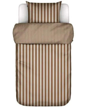 Marc   Polo Sengetøj 100  Enzymvasket Bomulds Sengesæt 140x200 Cm Classic Stripe Toffee Brown  Sengelinned