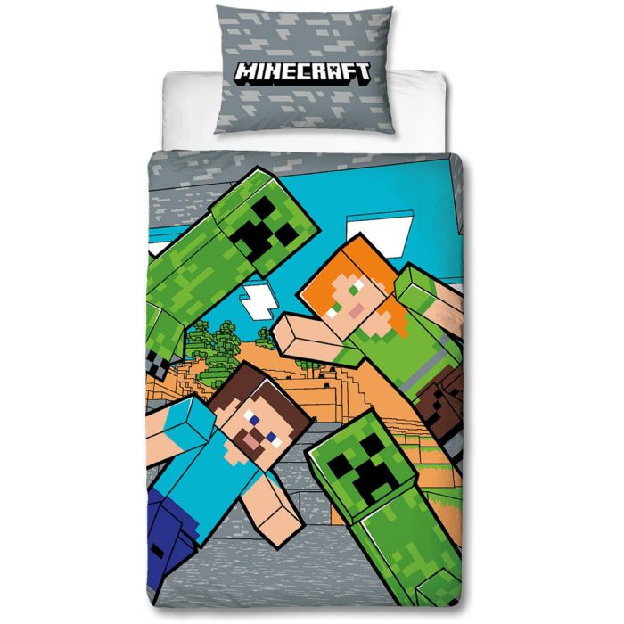 Minecraft Sengetøj 140x200 Cm Creeper Dynebetræk Med       Design 100  Bomulds Sengelinned