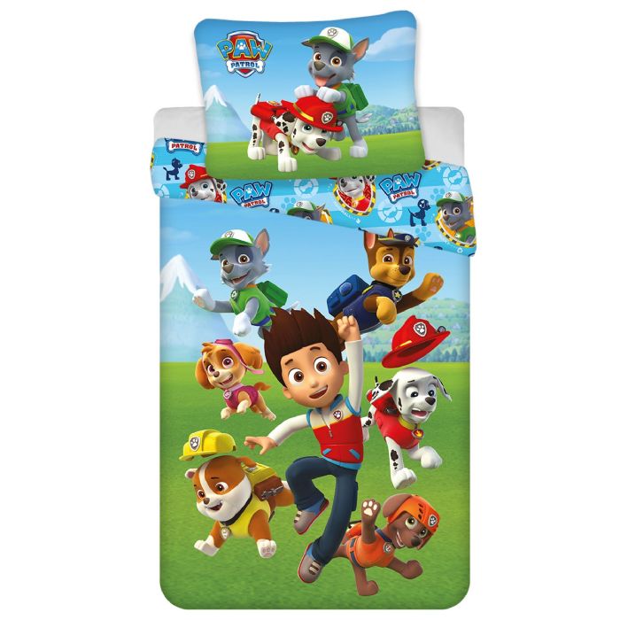 Paw Patrol Sengetøj 140x200 Cm Vendbart Sengesæt Med Paw Patrol 100  Bomuld