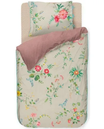Pip Studio Sengetøj 140x200 Cm Fleur Khaki Blomstret Sengetøj Dobbeltsidet Sengesæt 100  Bomuld