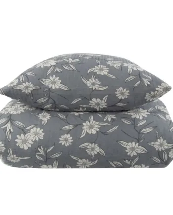 Sengetøj Dobbeltdyne 200x220 Cm Grey Leaves Bæk Og Bølge Borg Living Dobbelt Dynebetræk
