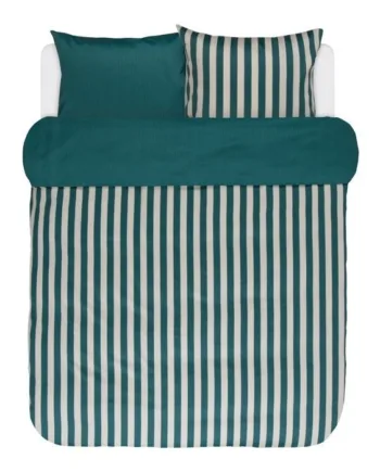 Stribet Sengetøj 140x220 Cm Pine Green Vendbar Dynebetræk 100  Bomuldssatin Sengesæt Marc   Polo