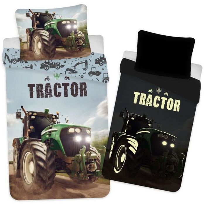Traktor Junior Sengetøj 100x140 Cm Traktor Sengesæt Glow In The Dark Sengetøj 100 Bomuld