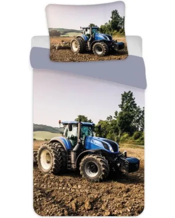 Traktor Junior Sengetøj 100x140 Cm Sengesæt Med Blå Traktor       Design 100  Bomuld