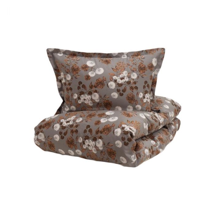 Turiform Sengetøj 140x220 Cm Cara Grey Blomstret Sengetøj 100  Bomuldssatin Sengesæt