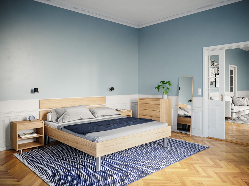 Kaagaard  380 Sengeramme-180x200-bøg-med Bærelister-metalben-  Gavl