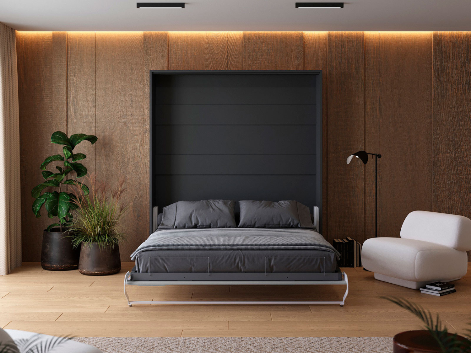 M1 Skabsseng  Høj Model 180x200cm Farve Skab: Antracit  Front: Grå