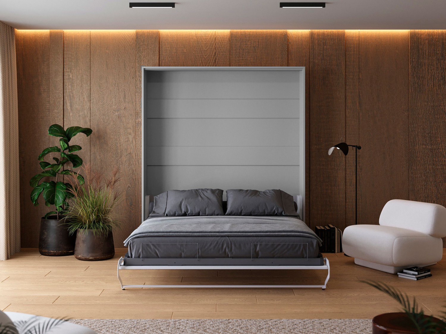 M1 Skabsseng  Høj Model 160x200cm Farve Skab: Grå  Front: Hvid Højglans