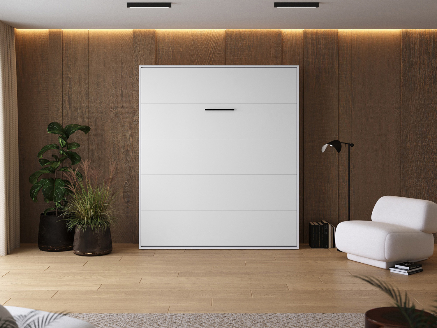 M1 Skabsseng  Høj Model 160x200cm Farve Skab: Hvid  Front: Antracit Højglans