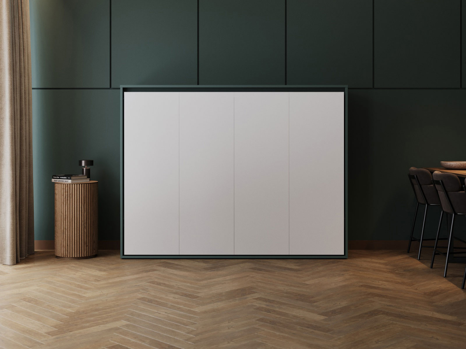 M2 Skabsseng  Lav Model 160x200cm Farve Skab: Grøn  Front: Hvid