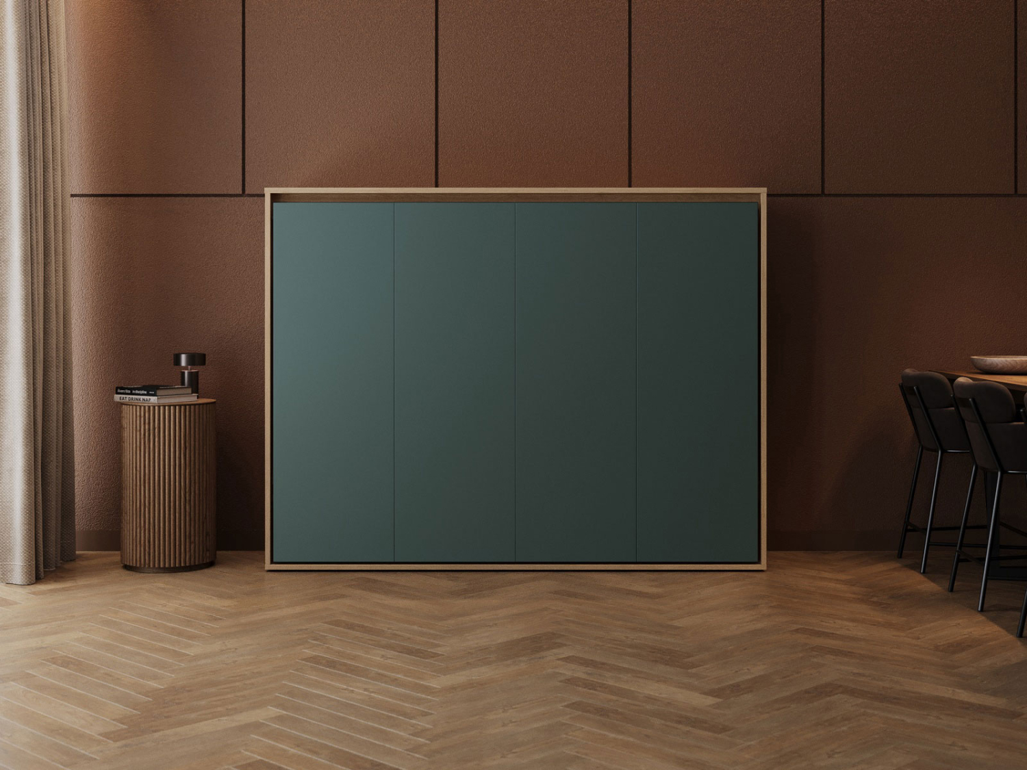 M2 Skabsseng  Lav Model 160x200cm Farve Skab: Kejser Eg  Front: Grøn