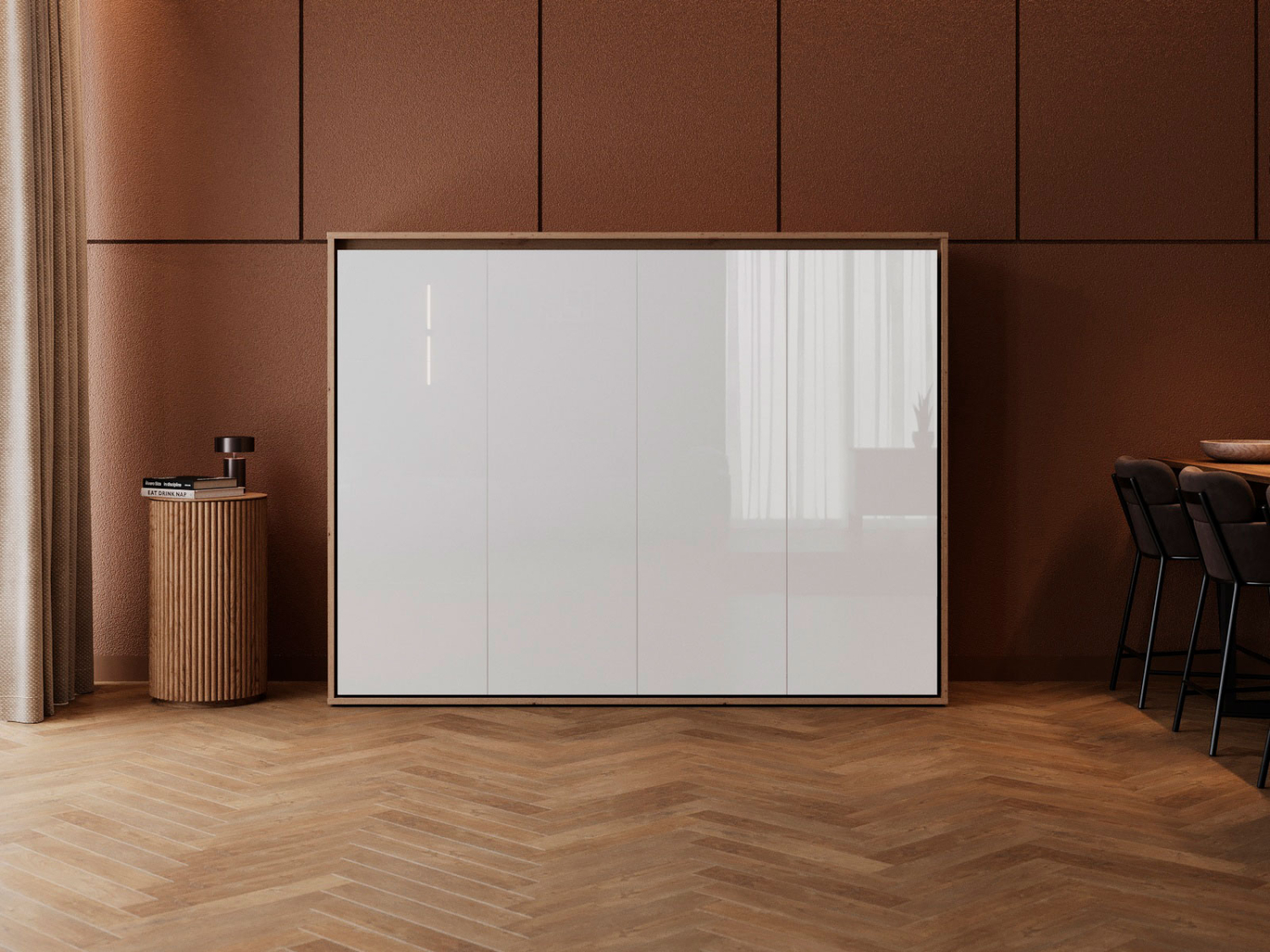 M2 Skabsseng  Lav Model 160x200cm Farve Skab: Vild Eg  Front: Hvid Højglans