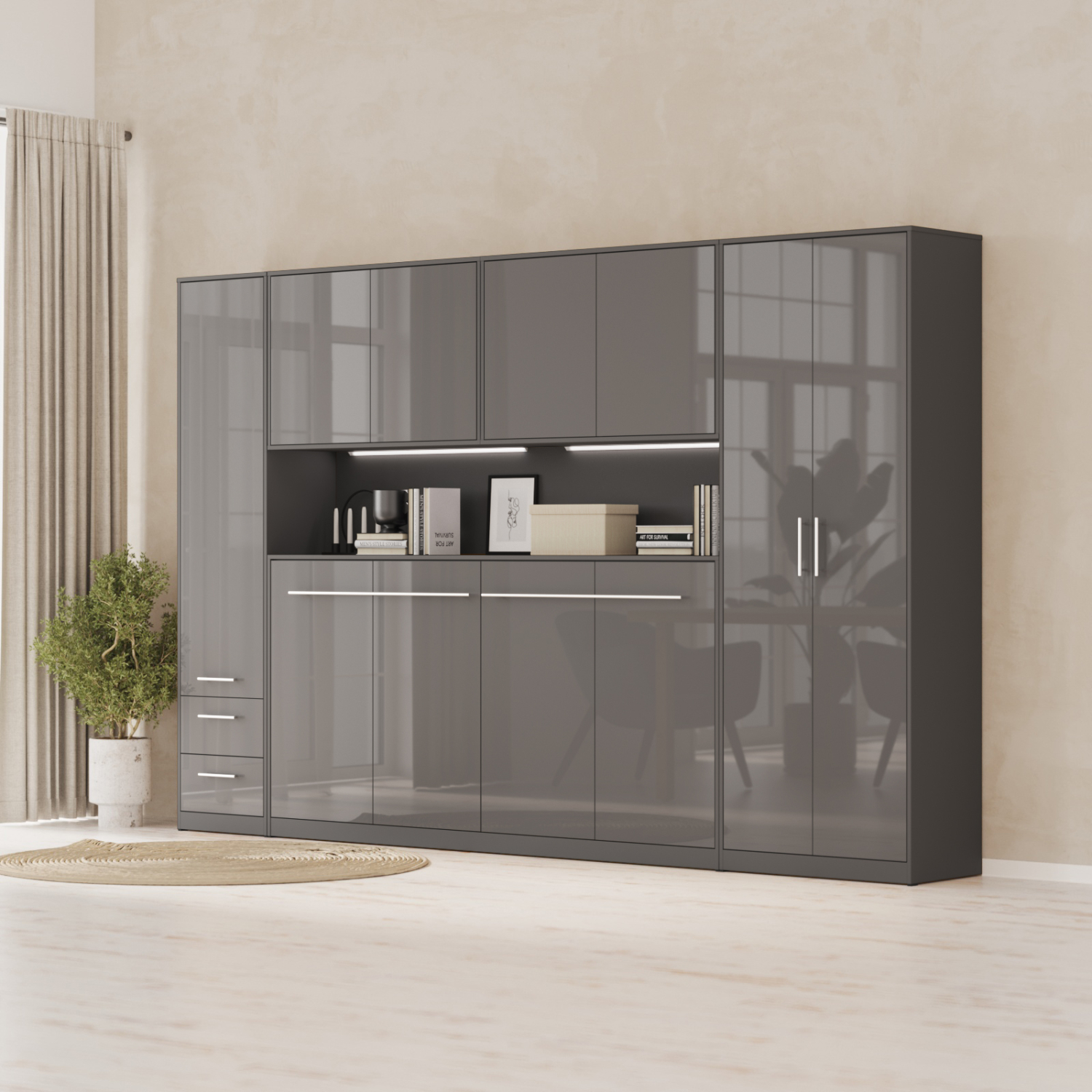 Nordic Overskab  Høj Model  110cm Farve Skab: Antracit  Front: Antracit Højglans